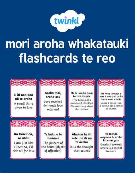 Māori Aroha Whakataukī Flashcards English Translations Te reo maori resources teaching