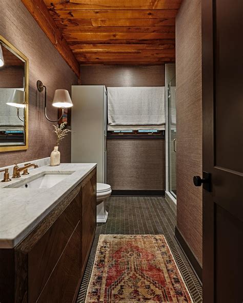 Brown Transitional Bathroom With Wood Ceiling Hgtv