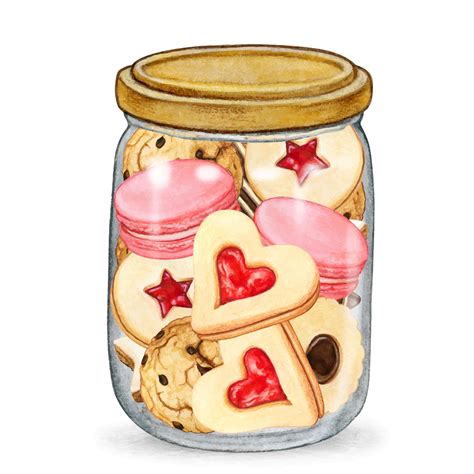 Premium Vector Watercolor Cute Jar Full Of Cookies