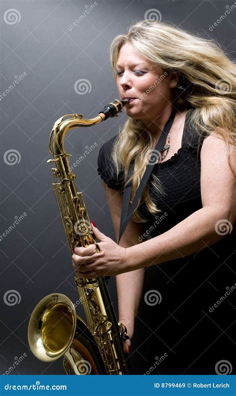 Blond Female Saxophone Player Musician Stock Image Image 8799469