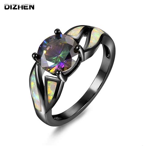 Female Mystery Rainbow Ring Fashion Style Black Gold Filled Jewelry