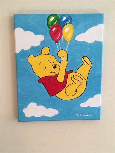 Cute Winnie The Pooh With Balloons Inspired 8x10 Acrylic Painting New