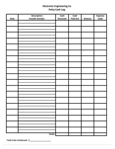 Free Petty Cash Log Samples And Templates In Ms Word Ms Excel Pdf