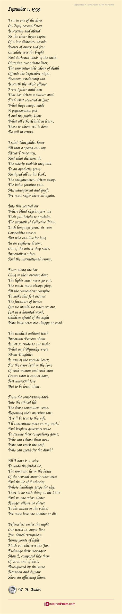 September 1 1939 Poem By W H Auden