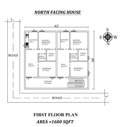 Autocad Dwg File Shows 42x38 Amazing North Facing Double 2bhk House