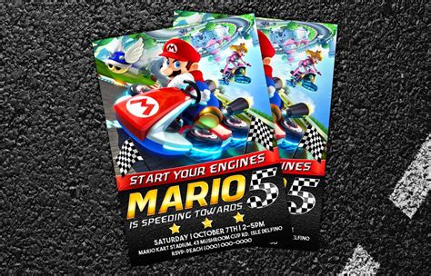 Digitalprintable Mario Kart Birthday Custom Invitation 5x7 Etsy