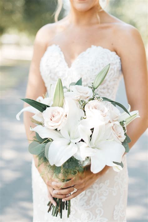 White Lily Wedding Bouquet With Dusty Pink Roses In Lily