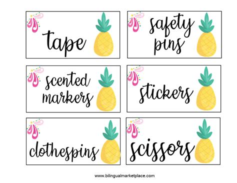 Free Toolkit Labels Flamingos And Pineapples Bilingual Marketplace
