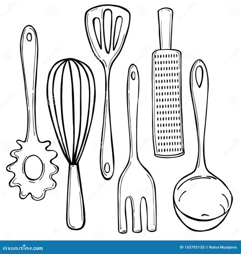 Hand Drawn Kitchen Tools Vector Illustration Stock Vector