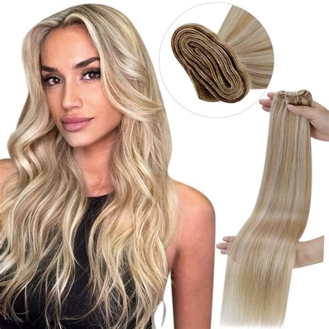 Laavoo Sew In Weft Hair Extensions Human Hair Blonde Highlights Hair Extensions