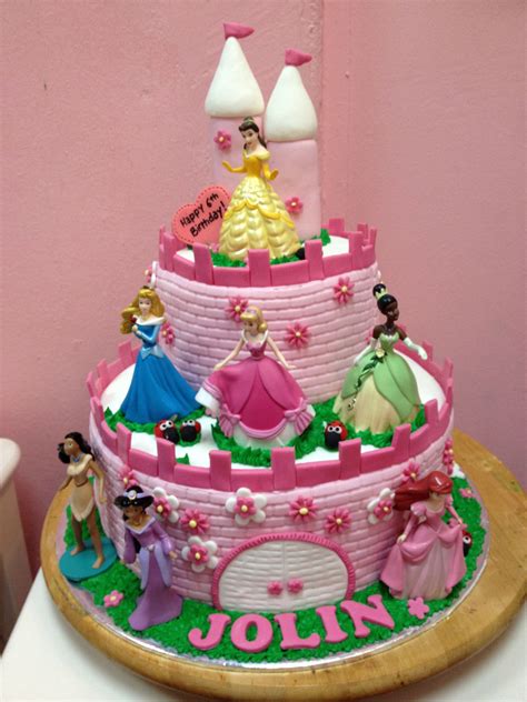 2 Tier Princess Castle Cake With Disney Toppers Provided By Customer Disney Princess Birthday