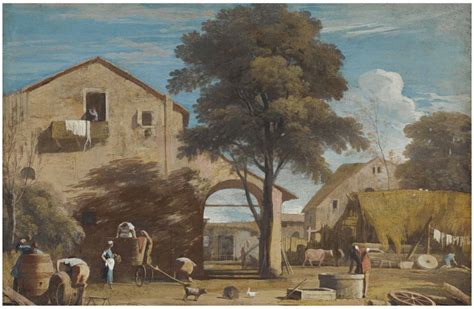 Marco Ricci Landscape With A Courtyard With Rural Buildings And