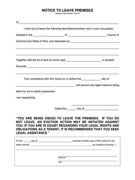 Notice To Leave Premises Ohio Form Fill Online Printable Fillable