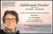Traueranzeige von Edeltraud Fischer | schwaebische.de Trauerportal