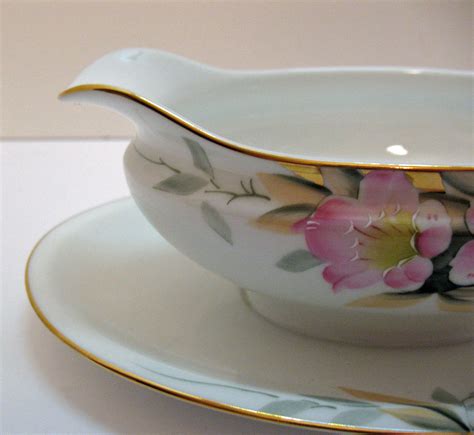 Vintage Noritake Porcelain Gravy Boat With Attached Under Plate In The