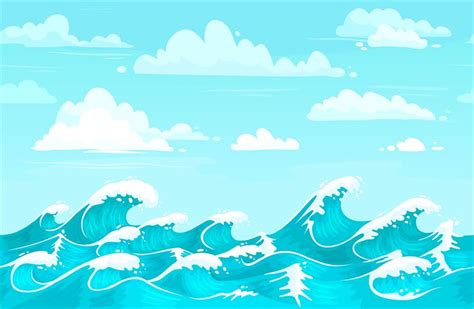 Ocean Waves Backdrop Sea Water Storm Wave And Aqua Seamless Cartoon