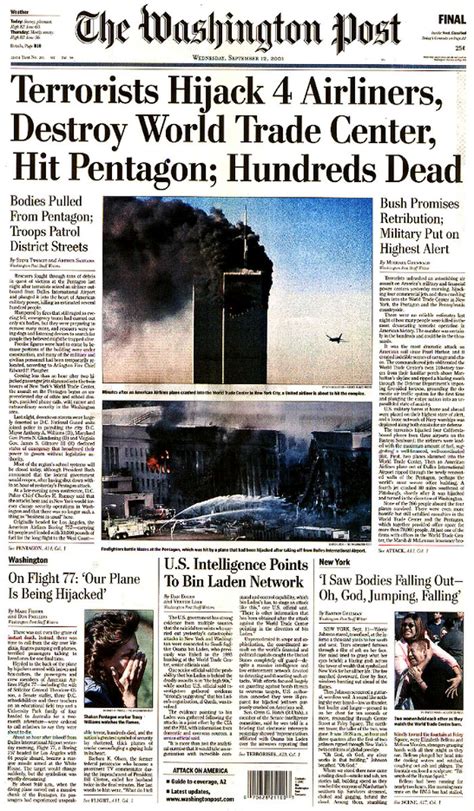 Photos Newspaper Front Pages Show Day After 911 Terror Attack