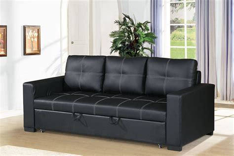 Black Faux Leather Sofa Bed With Square Shaped Stitching Astar Furniture