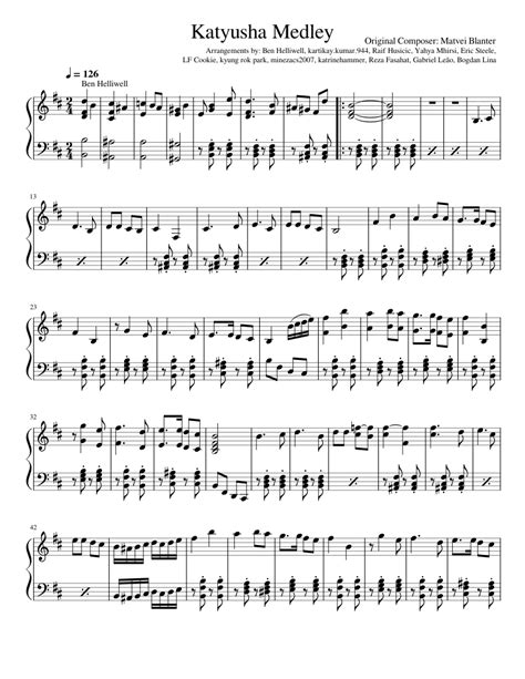Katyusha Medley Sheet Music For Accordion Solo