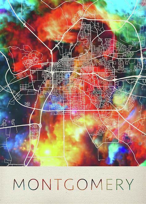 Montgomery Alabama Watercolor City Street Map Mixed Media