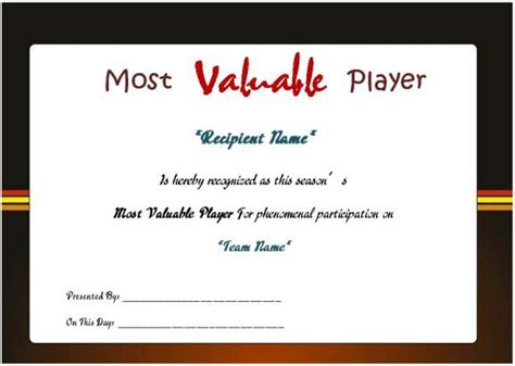 Netball Most Valuable Player Award Certificate Netball Player Award