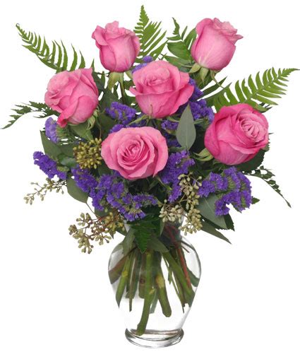 Half Dozen Pink Roses Vase Arrangement In La Mirada Ca Funeral