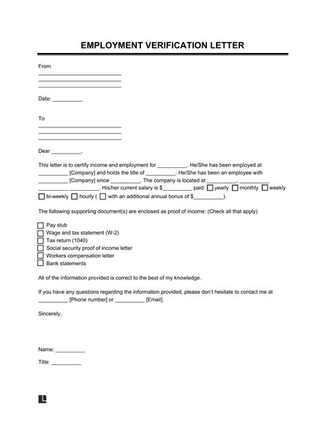 Free Employment Income Verification Letter PDF Word Forms