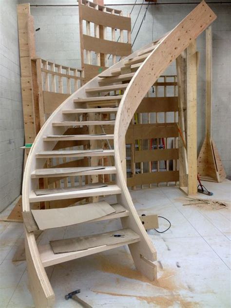 In Shop Construction Grade Curved Open Riser Stair Prefab Home
