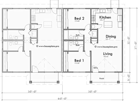 One Level Single Story 2 Bedroom 2 Bathroom Duplex House Plan D 672