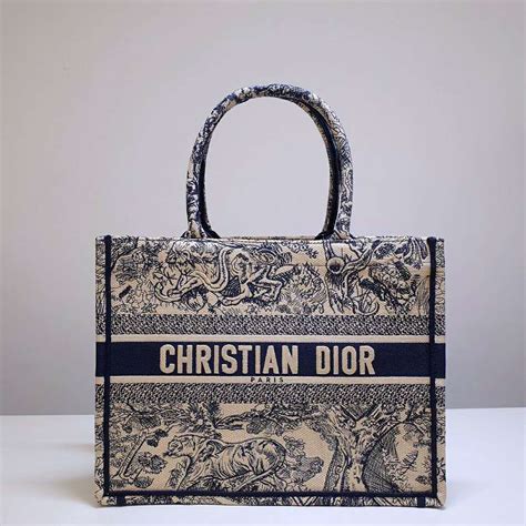 Dior Unisex Small Dior Book Tote Blue Toile De Jouy Embroidery Lulux