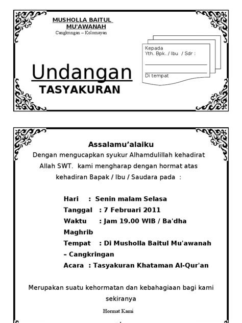 Contoh surat undangan aqiqah berikut, dalam layout ms. undangan tasyakuran haji.doc