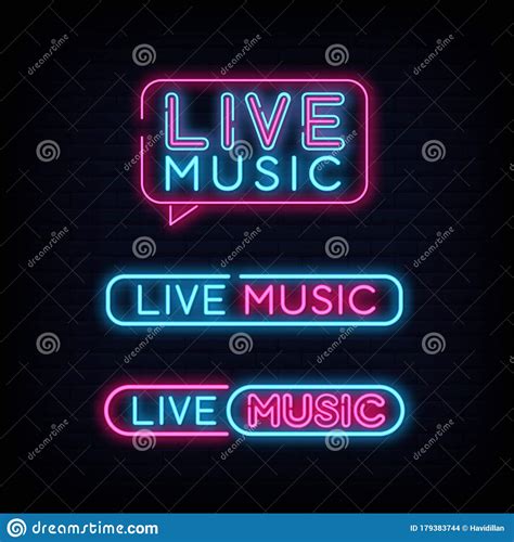 Set Live Music Neon Signs Style Text Vector Stock Vector Illustration