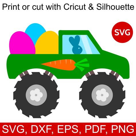 Easter Monster Truck SVG file with Easter Bunny driving a Monster Truck