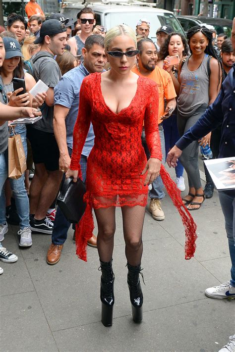 Lady Gaga Wears A Red Dress Out In New York City Celeb Donut