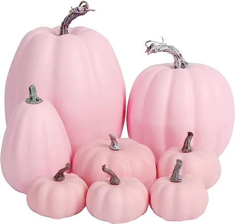 Ccinee Pink Artificial Pumpkin8pcs Lifelike Faux Pumpkins Decor For Halloween Thanksgiving Fall