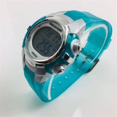 women s timex marathon mid size blue resin digital watch t5k817