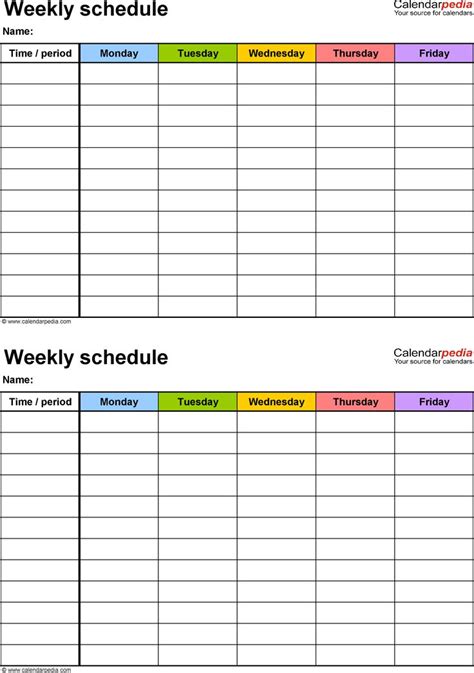 Weekly Schedule Template For Pdf Version 3 2 Schedules On One Page Portrait Monday To Friday