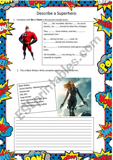 Describe A Superhero Esl Worksheet By Ashley34