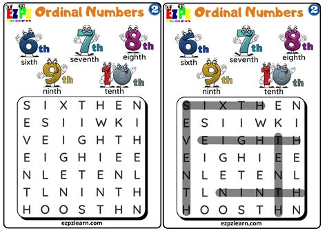 Group 2 Ordinal Numbers Word Search