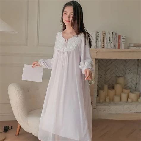Princess Sleepwear Romantic Nightgowns Women Autumn Mesh Modal Long