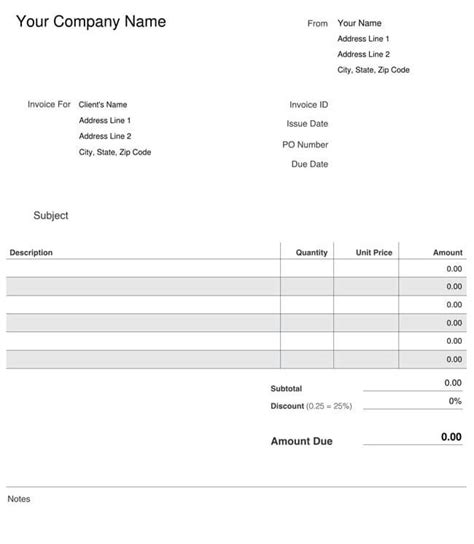 Printable Blank Invoice Template Brennan