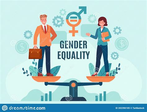 Gender Business Equality Employee Woman And Man Standing On Balanced