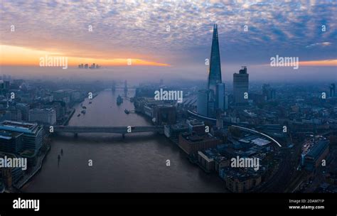 London City Skyline Morning Sunrise Aerial Panoramic View United