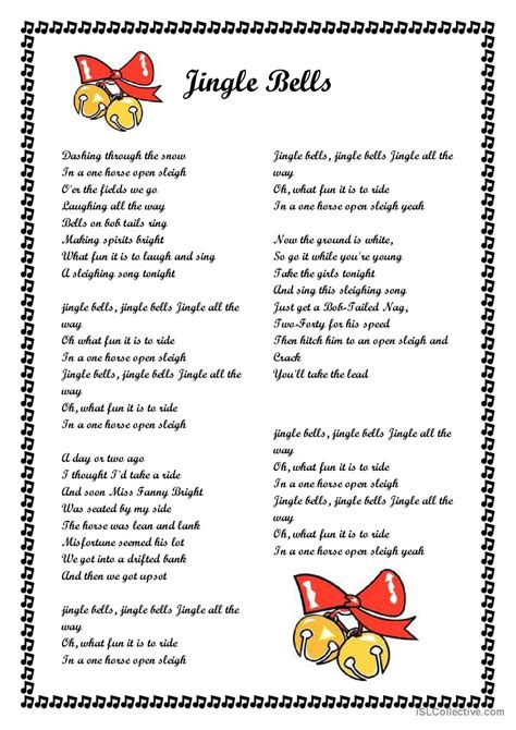 Jingle Bells Song And Nursery Rhyme English Esl Worksheets Pdf And Doc