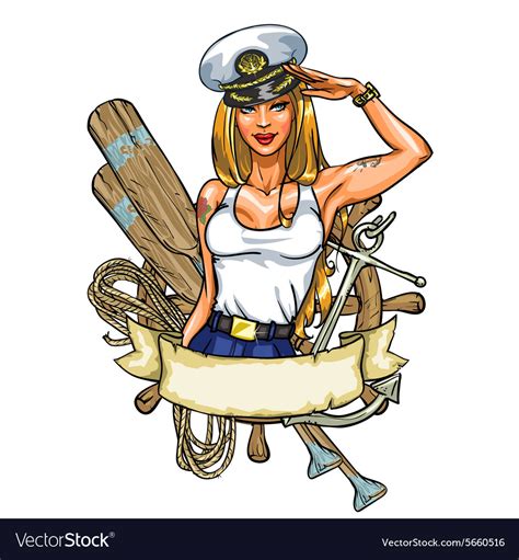 Sexy Pin Up Sailor Girl Label Royalty Free Vector Image