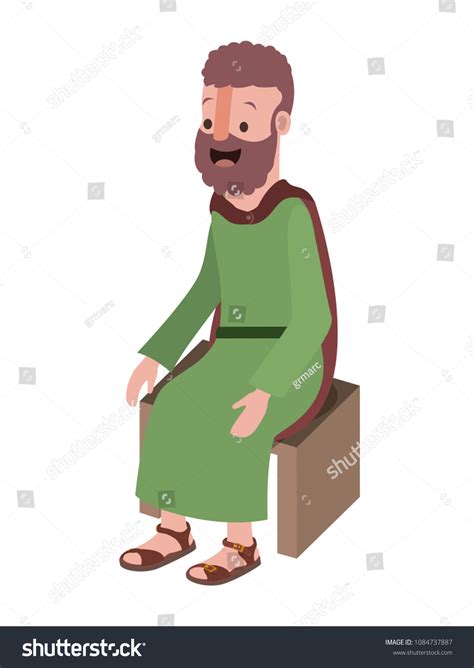 Apostle Jesus Sitting On Wooden Chair Stock Vector Royalty Free