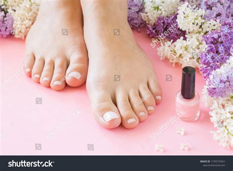 Young Perfect Groomed Womans Feet Nail Stock Photo 1105579361