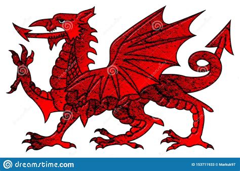 Welsh Dragon With A Grungy Bevel Effect Stock Illustration