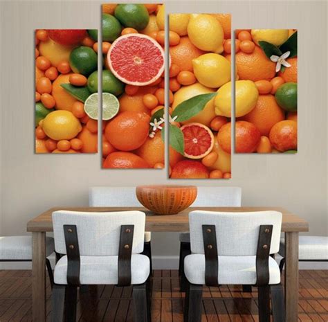 Adding a succulent arrangement or herb garden to the windowsill livens up the space (literally) and can balance out designs that may feel too heavy in one element. 4 Panels wall Decor oil painting for kitchen Fruits ...