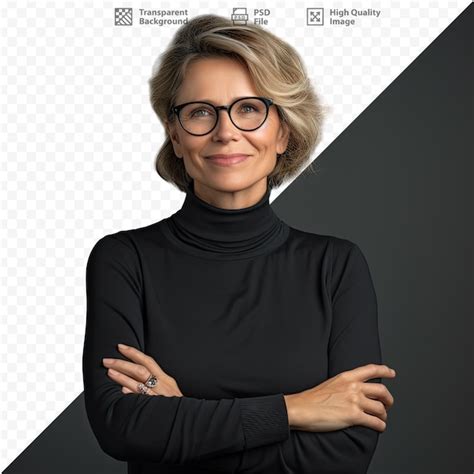 Premium Psd A Woman Wearing Glasses And A Black Sweater Stands In